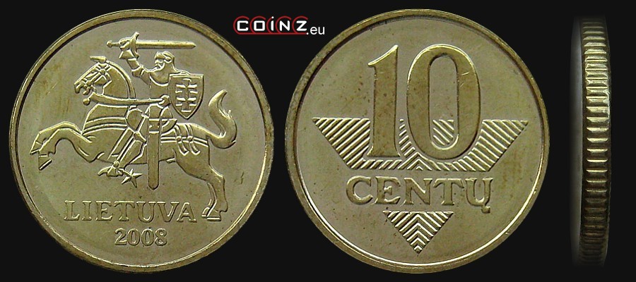 10 centów 1998-2010 - monety Litwy