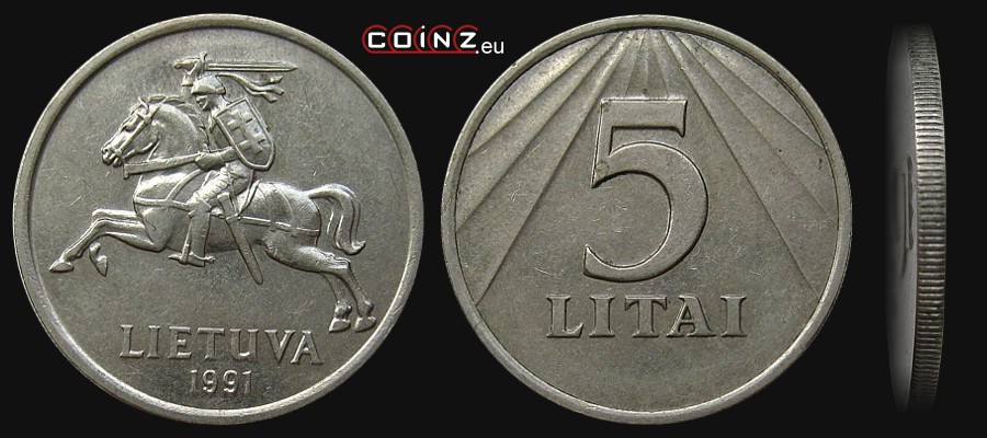 5 litai 1991 - Lietuvos monetos