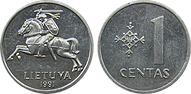 Lietuvos monetos - 1 centas 1991