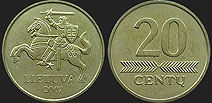 Lietuvos monetos - 20 centų 1998-2010
