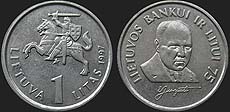 Monety Litwy - 1 lit 1997 75 Lat Banku Litwy