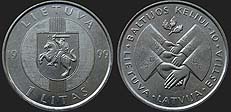 Lietuvos monetos - 1 litas 1999 10 metų Baltijos keliui