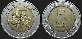 Monety Litwy - 5 litów 1998-2013
