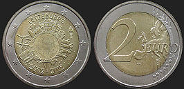Monety Luksemburga - 2 euro 2012 10 Lat Euro w Obiegu