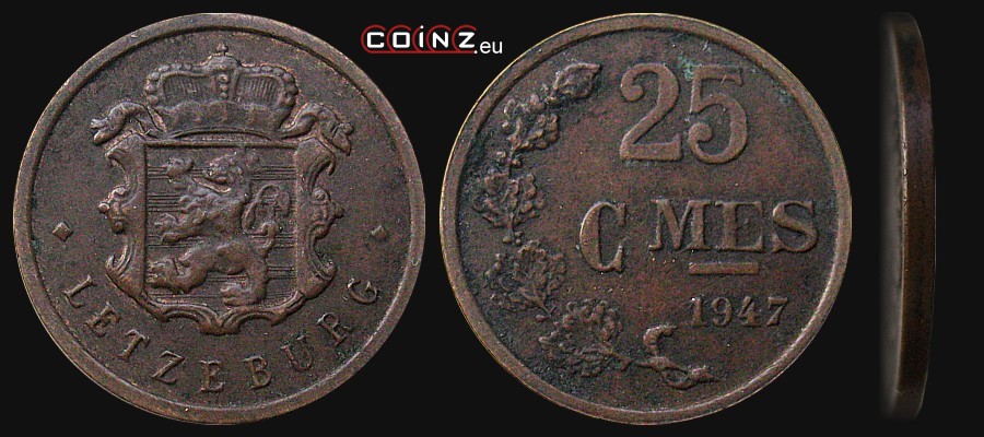 25 centymów 1946-1947 - monety Luksemburga