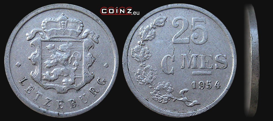 25 centymów 1954-1972 - monety Luksemburga