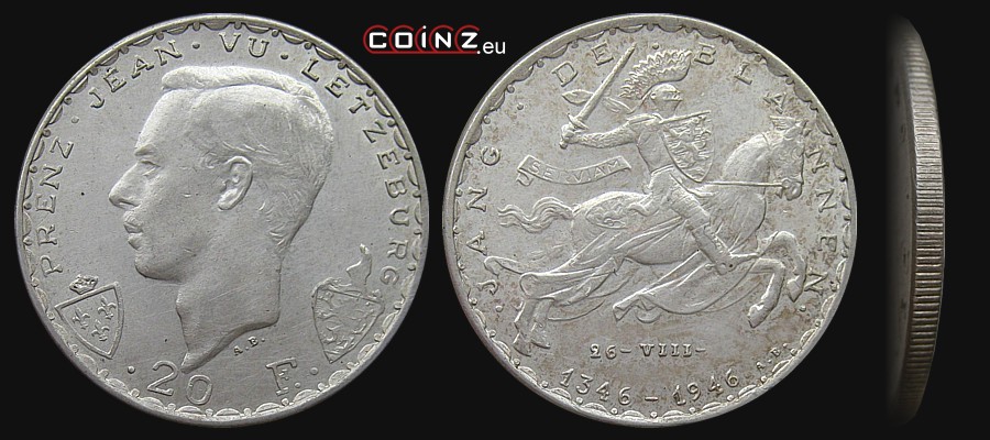 20 franków 1946 Jan I Luksemburski (Jan Ślepy) - monety Luksemburga