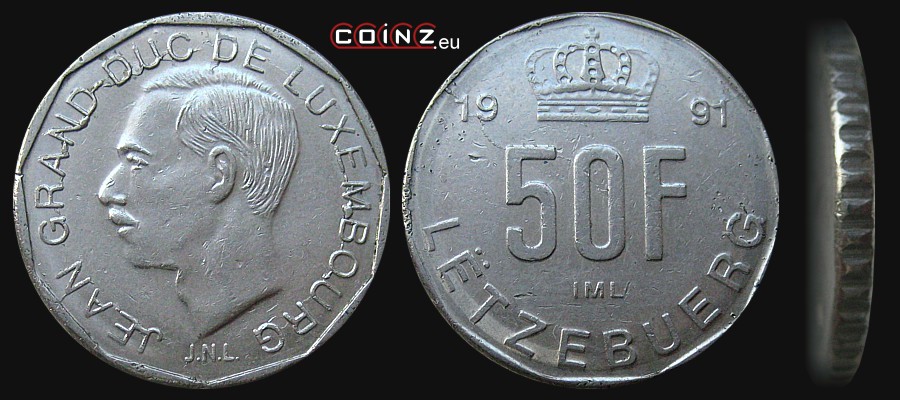 50 franków 1989-1991 - monety Luksemburga