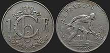 Monety Luksemburga - 1 frank 1952-1964