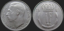 Monety Luksemburga - 1 frank 1986-1987