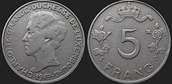 Monety Luksemburga - 5 franków 1949