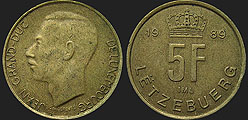 Monety Luksemburga - 5 franków 1989-1990