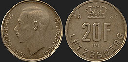 Monety Luksemburga - 20 franków 1990
