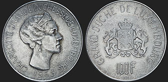 Monety Luksemburga - 100 franków 1963