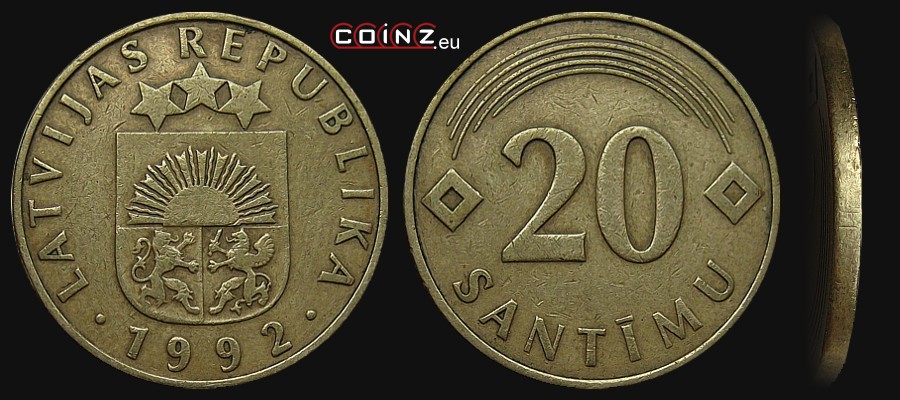 20 santimów 1992-2009 - monety Łotwy