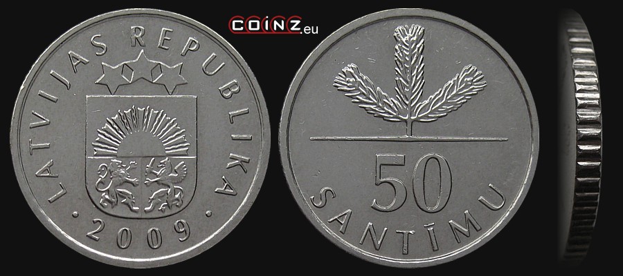 50 santimów 1992-2009 - monety Łotwy