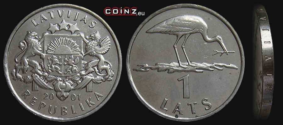 1 łat 2001 Bocian - monety Łotwy