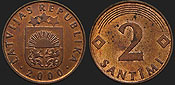 Monety Łotwy - 2 santimy 1992-2009