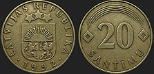 Monety Łotwy - 20 santimów 1992-2009
