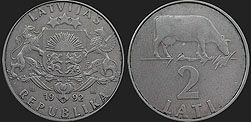 Monety Łotwy - 2 łaty 1992