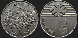 Monety Łotwy - 2 łaty 1993 75 Lat Niepodległości Łotwy