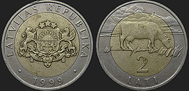 Monety Łotwy - 2 łaty 1999-2009