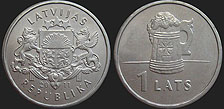 Monety Łotwy - 1 łat 2011 Kufel Piwa