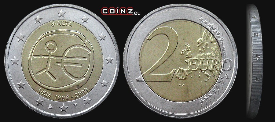 2 euro 2009 - 10 Rocznica Unii Gospodarczej i Walutowej - monety Malty
