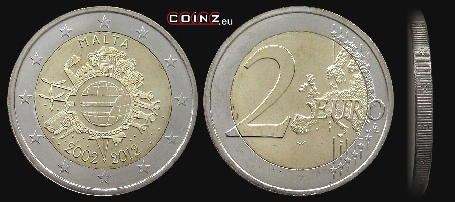 2 euro 2012 - 10 Lat Euro w Obiegu - monety Malty