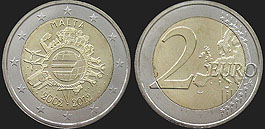Monety Malty - 2 euro 2012 10 Lat Euro w Obiegu