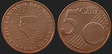 Monety Holandii - 5 euro centów 1999-2013