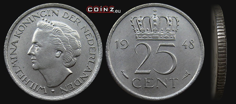 25 centów 1948 - monety Holandii