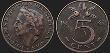 Monety Holandii - 5 cent 1948