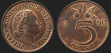 Monety Holandii - 5 cent 1950-1980