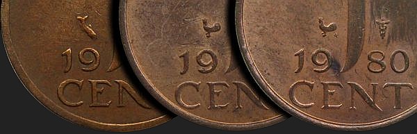 Symbole dyrektorów mennicy na monetach 1 cent 1950-1980