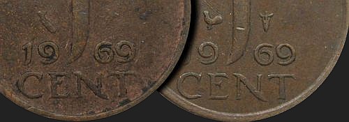 wariant monety holenderskiej o nominale 1 cent z 1969 r.