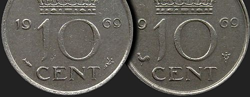 wariant monety holenderskiej o nominale 10 centów z 1969 r.