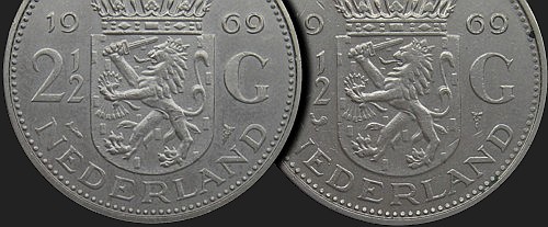 Wariant monety holenderskiej 2.5 guldena z 1969 r.