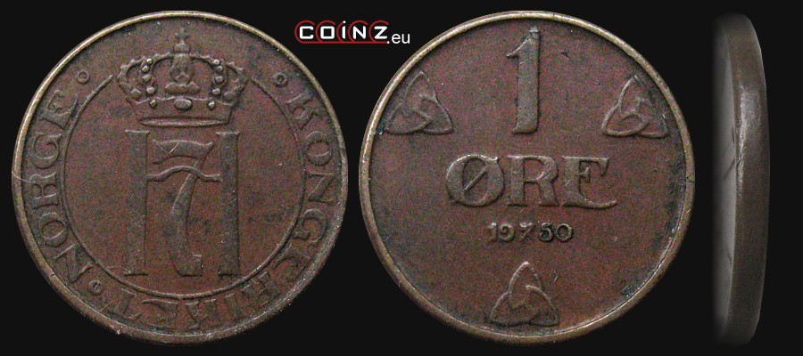 1 ore 1908-1952 - monety Norwegii