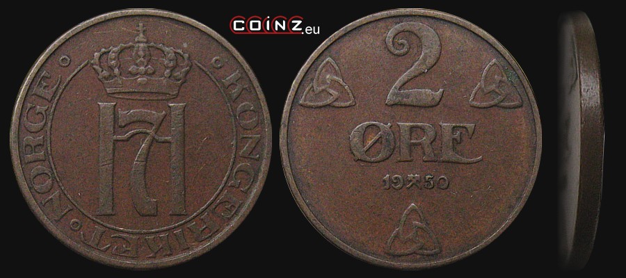 2 ore 1909-1952 - monety Norwegii