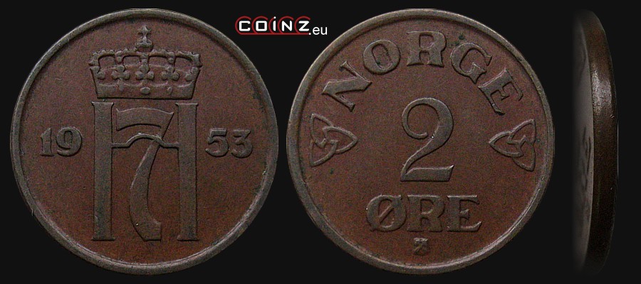 2 ore 1952-1957 - monety Norwegii