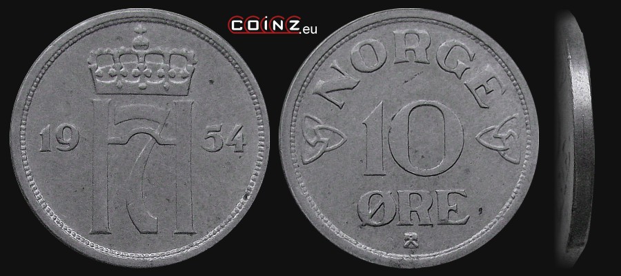 10 ore 1951-1957 - monety Norwegii