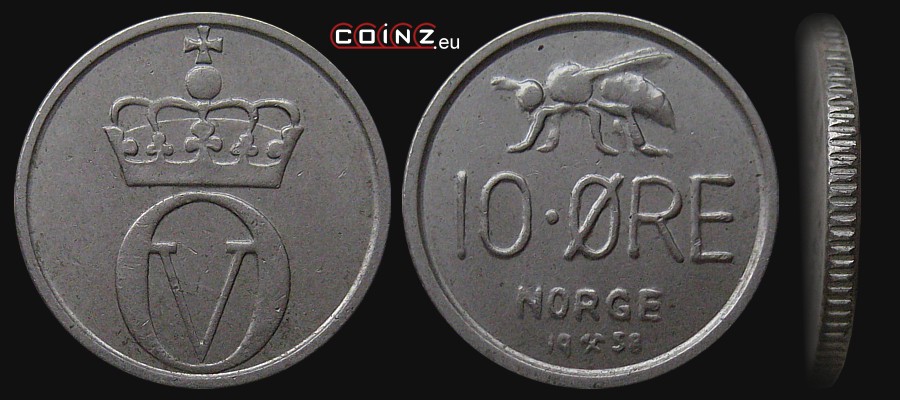 10 ore 1958 - monety Norwegii