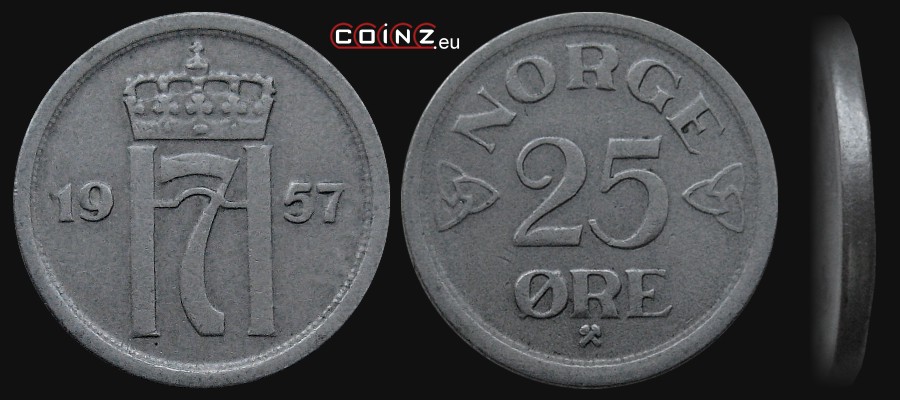 25 øre 1952-1957 - Norwegian coins