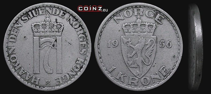 1 krone 1953-1957 - Norwegian coins