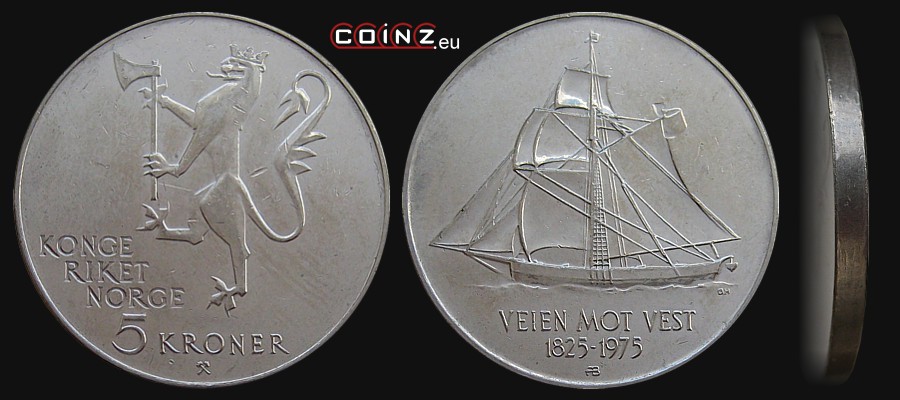5 kroner 1975 Way to The West - Norwegian coins