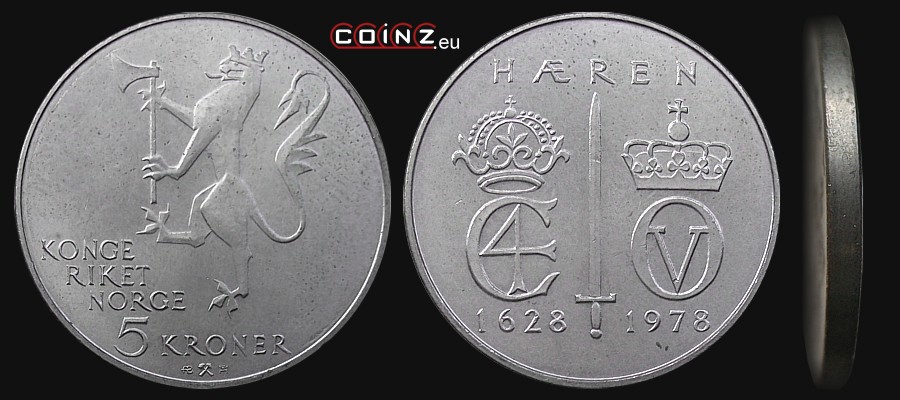 5 koron 1978 - 350 Lat Armii - monety Norwegii