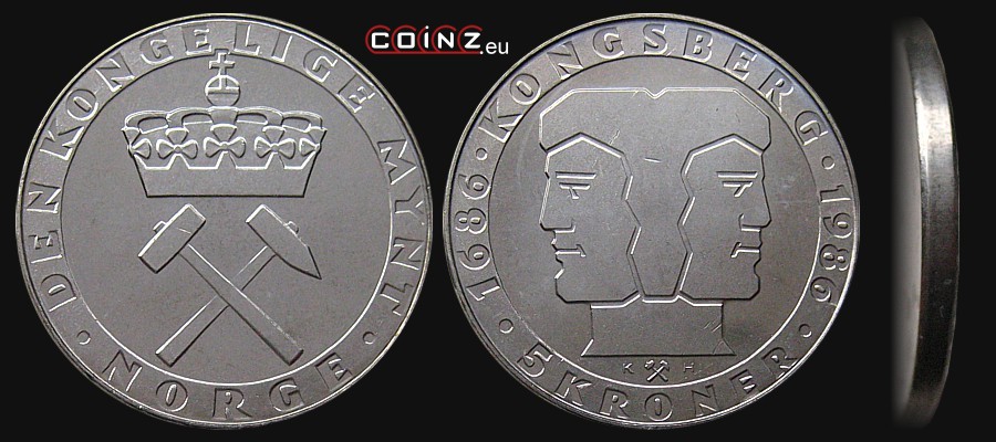 5 koron 1986 - 300 Lat Mennicy Królewskiej - monety Norwegii