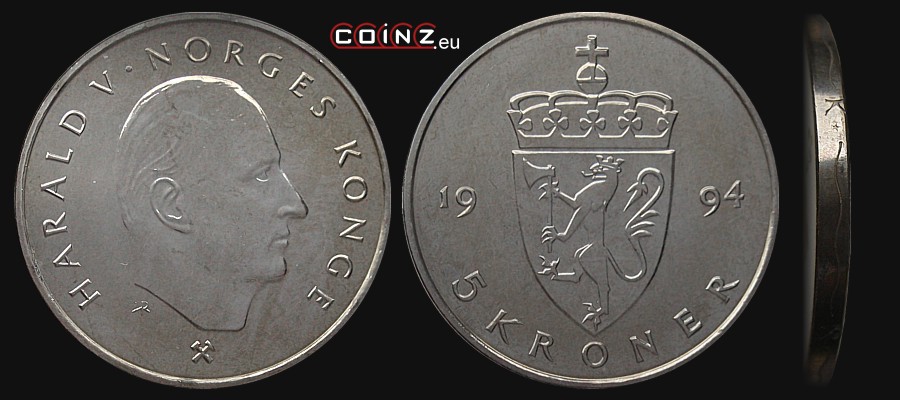 5 koron 1992-1994 - monety Norwegii