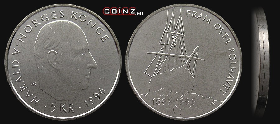 5 koron 1996 Statek Polarny Fram - monety Norwegii